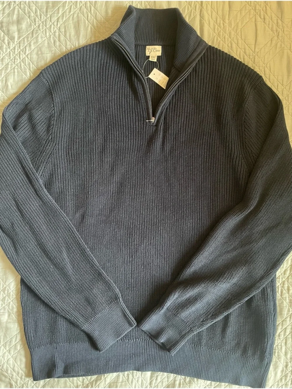 J. CREW Heritage cotton quarter-zip sweater in‎ Navy Size XXL $118 BT793